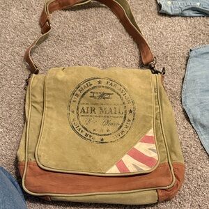 Vintage Messenger Bag - Green and Brown